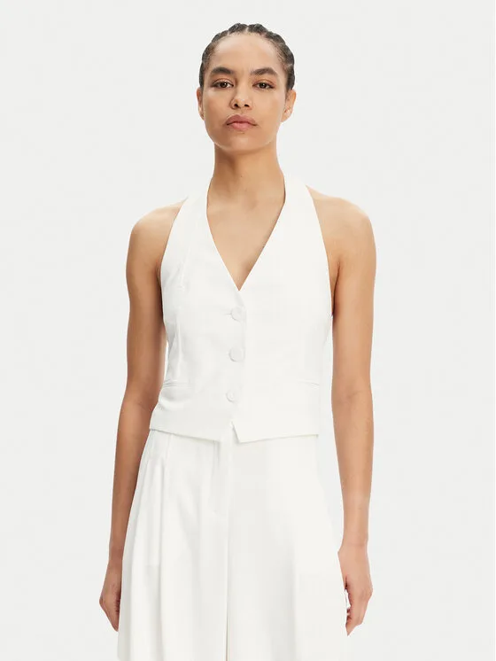 Patrizia Pepe Елек 2C1618 A411 Бяло злато Regular Fit – Дамски елеци