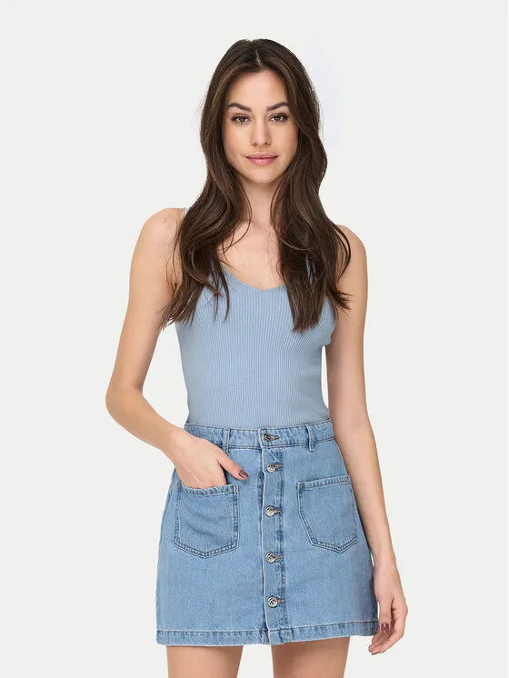 JDY топ Nanna 15180497 Светлосиньо Slim Fit – Дамски топове