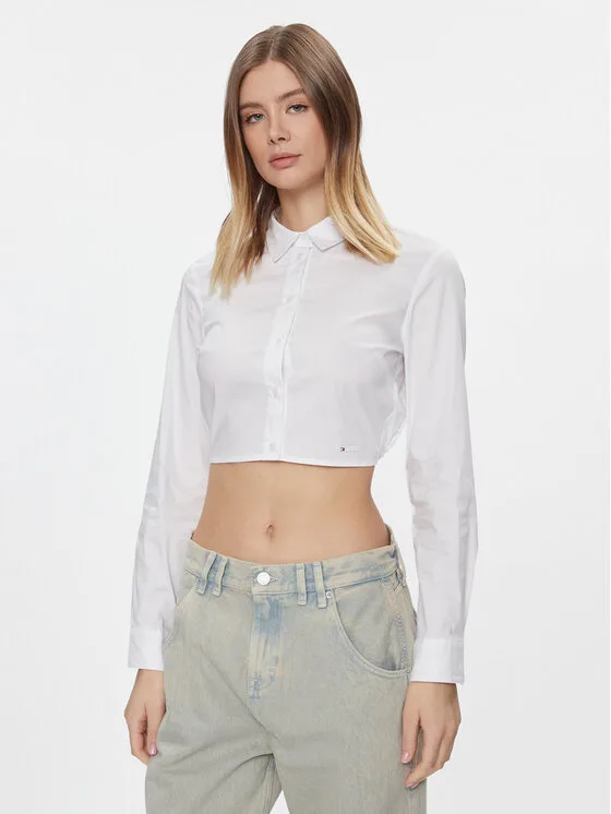 Tommy Jeans Риза DW0DW17344 Бял Slim Fit – Дамски бизнес ризи