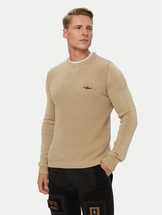 Aeronautica Militare Пуловер 262MA1571UL00409 Бежов Regular Fit – Мъжки пуловери и жилетки