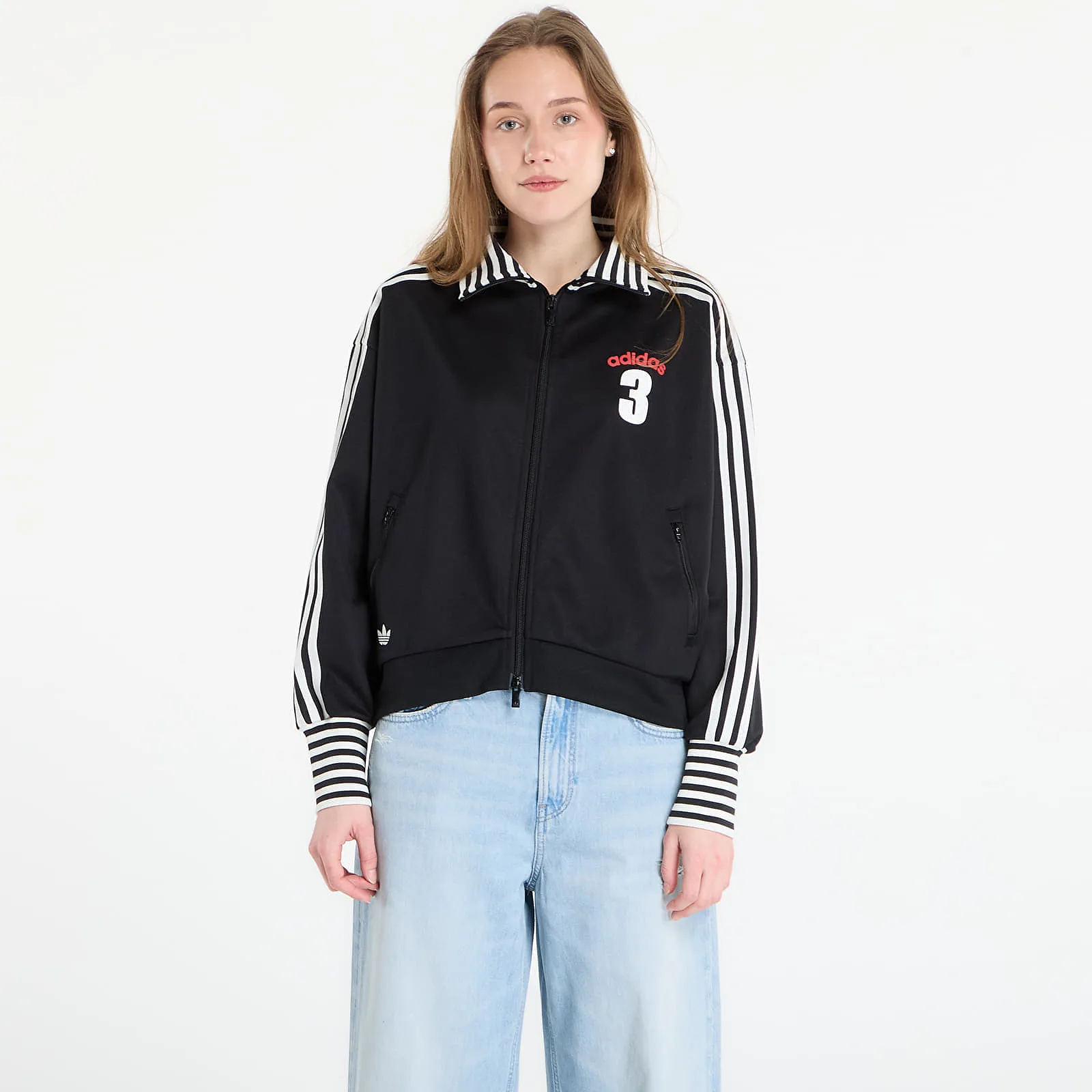 Дамски суитшърт с цип adidas Originals Vintage Bb Tt Striped Rib черен – Black – Дамски суитшърти с цип