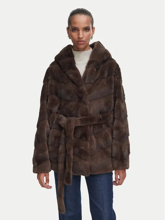Rinascimento Кожено палто CFC0127050003 Тъмнокафяв Relaxed Fit – Дамски кожуси
