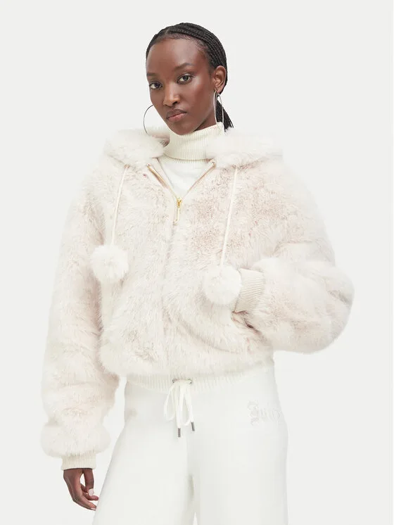 Juicy Couture Кожено палто JCXIJ126509 Кремав Regular Fit – Дамски кожуси