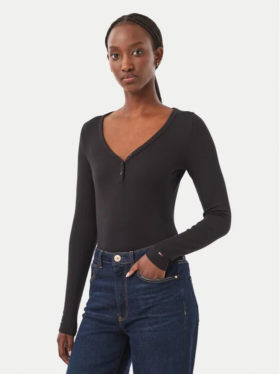 Tommy Jeans Блуза DW0DW23259 Черен Slim Fit – Дамски блузи