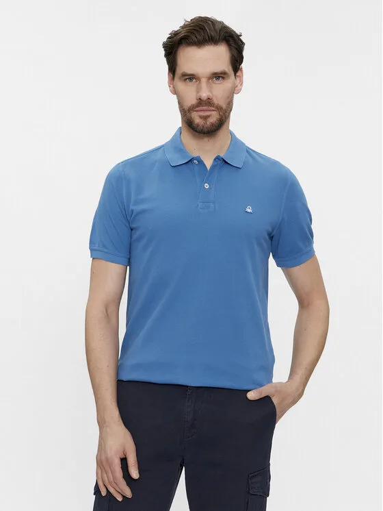 United Colors Of Benetton Тениска с яка и копчета 3089J3179 Син Regular Fit – Мъжки поло тениски