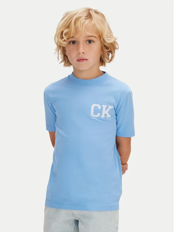 Детска тениска Calvin Klein Heritage синя – Детски тениски с къс ръкав