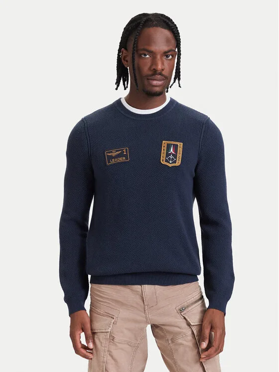 Aeronautica Militare Пуловер 262MA1659UL00903 Тъмносин Regular Fit – Мъжки пуловери и жилетки