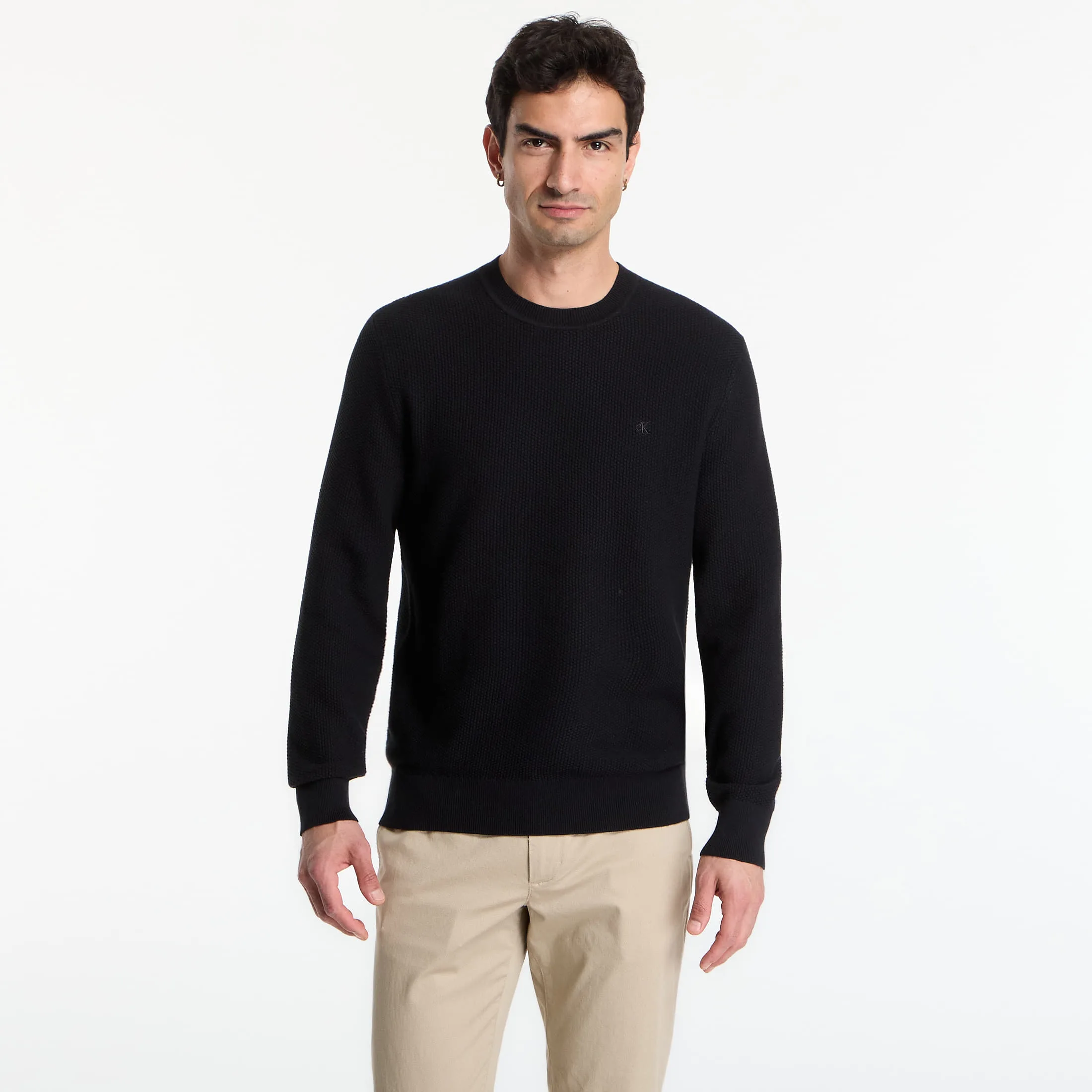 Пуловер Calvin Klein Ls Textured Cotton Crewneck Sweater Black L – Мъжки пуловери и жилетки