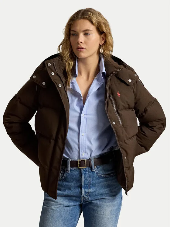 Дамско пухено яке Polo Ralph Lauren тъмнокафяво – Дамски пухени якета