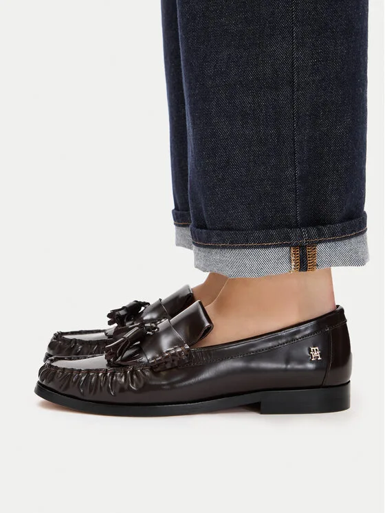 Дамски мокасини Tommy Hilfiger Tassel Abrasivato тъмнокафяви