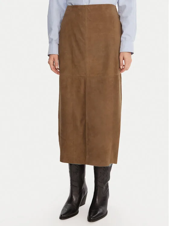 MAX&Co. Кожена пола Guelfi 2526406011200 Кафяв Straight Fit – Дамски кожени поли