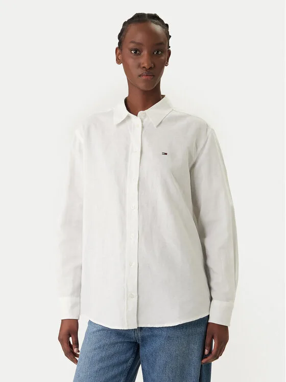 Дамска риза Tommy Jeans DW0DW22209 бяла – Дамски ежедневни ризи