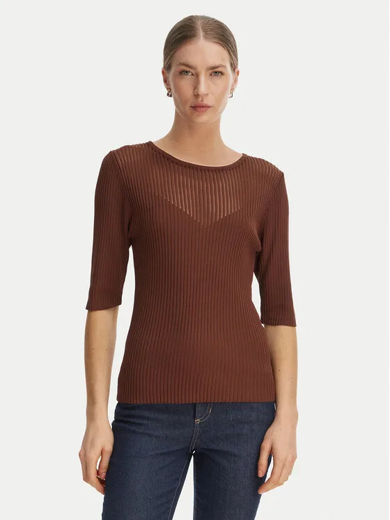 Rinascimento Блуза CFM0012240003 Кафяв Slim Fit – Дамски блузи