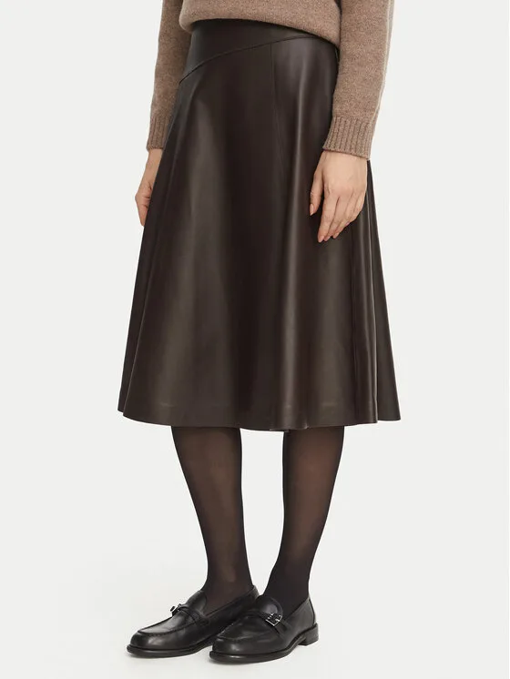 BOSS Кожена пола Sekana 50569088 Тъмнокафяв Regular Fit – Дамски кожени поли