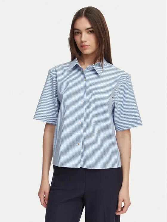 Дамска риза Tommy Hilfiger WW0WW48899 светлосиня – Дамски ежедневни ризи