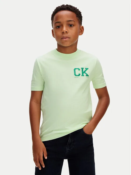 Детска тениска Calvin Klein Heritage зелена – Детски тениски с къс ръкав