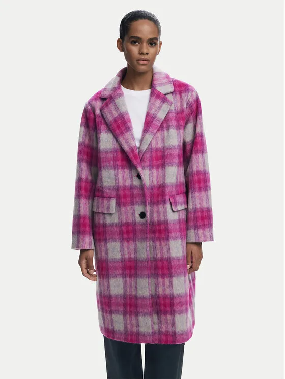 Desigual Вълнено палто Pinkcheck 25WWEW15 Розов Regular Fit – Дамски зимни палта