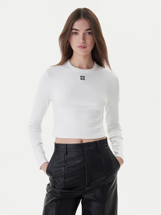 Hugo Блуза Dafilomena_3 50518378 Бял Slim Fit – Дамски блузи