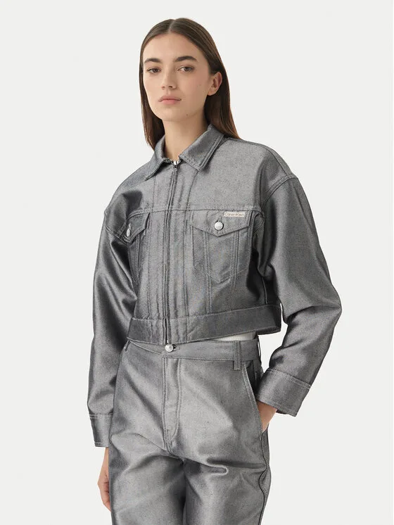 Calvin Klein Дънково яке LV047E715G Сребрист Relaxed Fit – Дамски дънкови якета