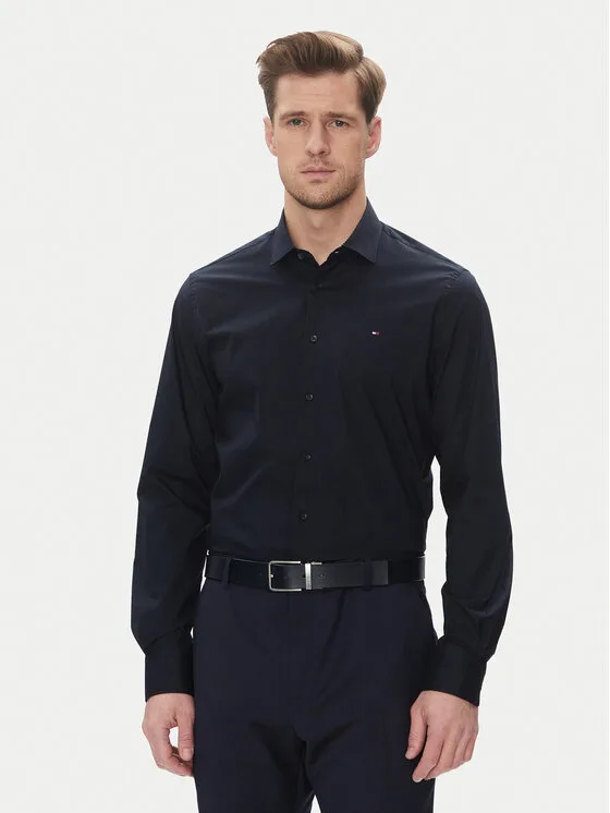 Tommy Hilfiger Риза MW0MW39279 Тъмносин Slim Fit – Мъжки бизнес ризи