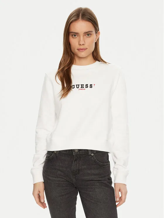 Guess Jeans Суитшърт W5RQ28 K68I4 Бял Regular Fit – Дамски суитшърти без цип