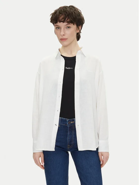 Pepe Jeans Риза Chipper PL304993 Бял Loose Fit – Дамски ежедневни ризи