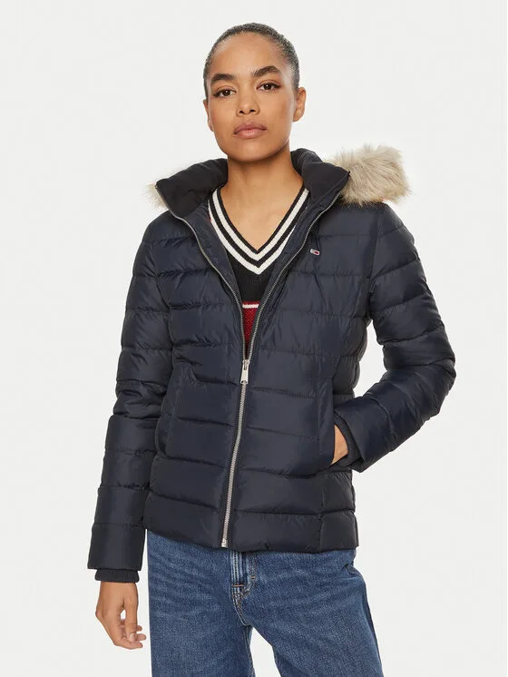 Дамско пухено яке Tommy Jeans Basic тъмносиньо – Дамски пухени якета