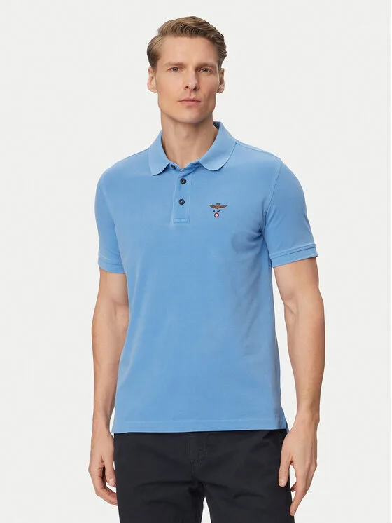Aeronautica Militare Тениска с яка и копчета 261PO1925UP00406 Светлосиньо Regular Fit – Мъжки поло тениски
