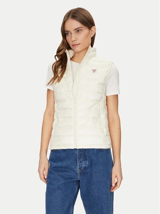 Дамски елек Guess Jeans WHAB2 кремав – Дамски елеци