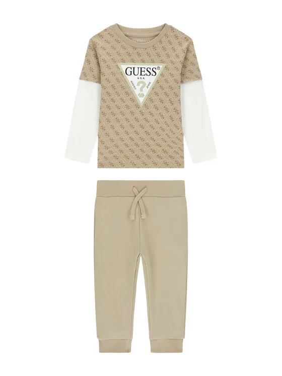 Guess Комплект блуза и панталон N6YG02 K4077 Бежов Regular Fit – Детски комплекти