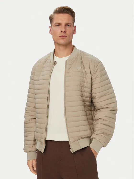 Guess Яке бомбър Z6YL08 W3514 Бежов Regular Fit – Мъжки бомбър якета