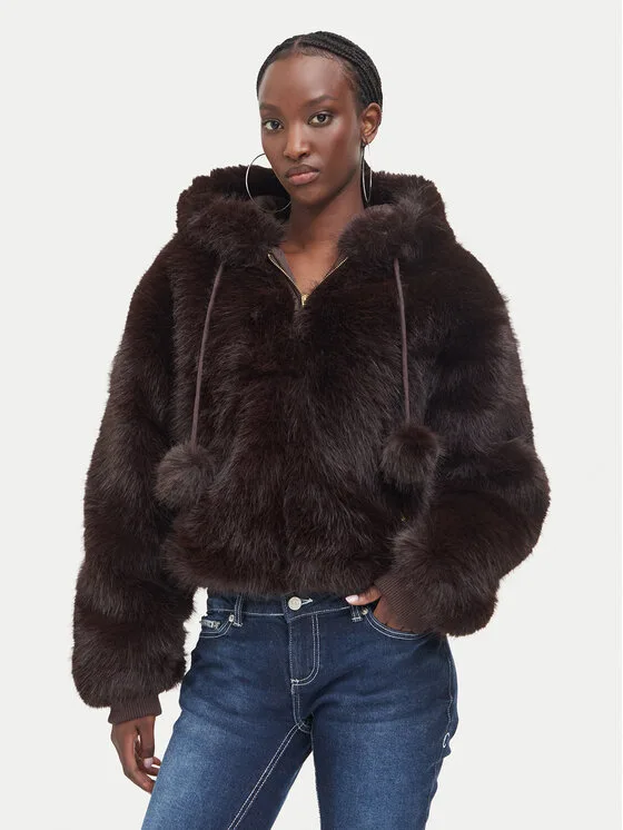Дамски кожух Juicy Couture тъмнокафяв – Дамски кожуси