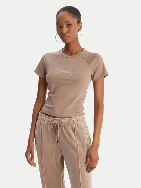 Juicy Couture Тишърт Baby JCWCT126317 Бежов Slim Fit – Дамски тениски