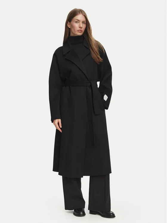 Calvin Klein Вълнено палто Hero LV040WL571 Черен Regular Fit – Дамски зимни палта
