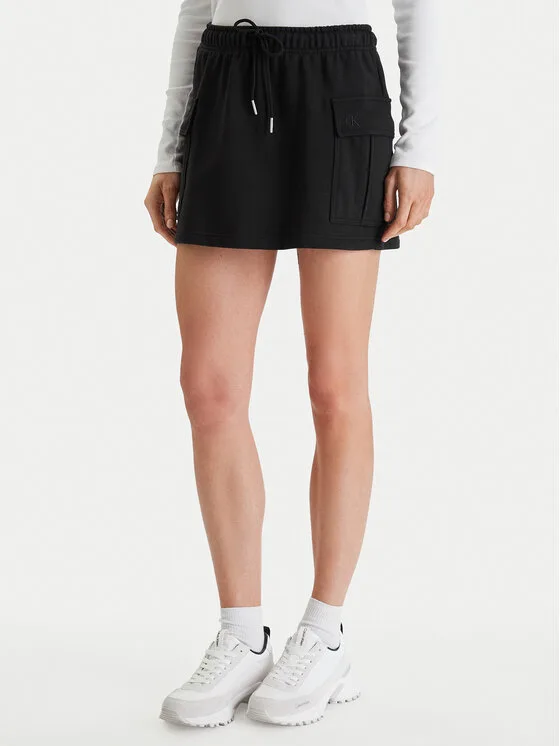 Calvin Klein Jeans Мини пола Monogram LV047B268G Черен Regular Fit – Дамски мини поли