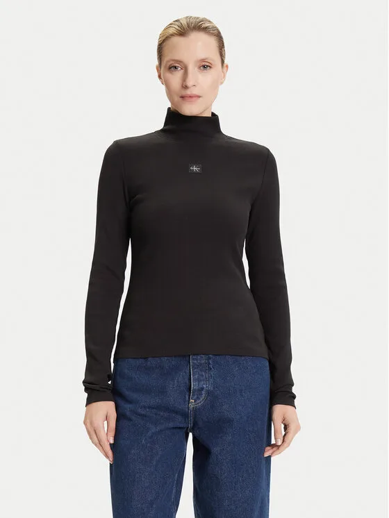 Дамски поло пуловер Calvin Klein Jeans черен – Дамски поло пуловери