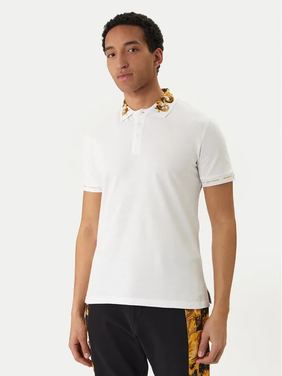Versace Jeans Couture Тениска с яка и копчета 80GAGT12 CJ01T Бял Slim Fit – Мъжки поло тениски