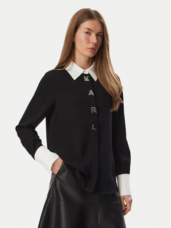 KARL LAGERFELD Риза B4W11010 Черен Regular Fit – Дамски ежедневни ризи