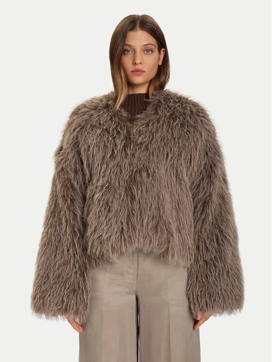 Eleh Кожено палто Grigio Fango EFW250306 Кафяв Regular Fit – Дамски кожуси