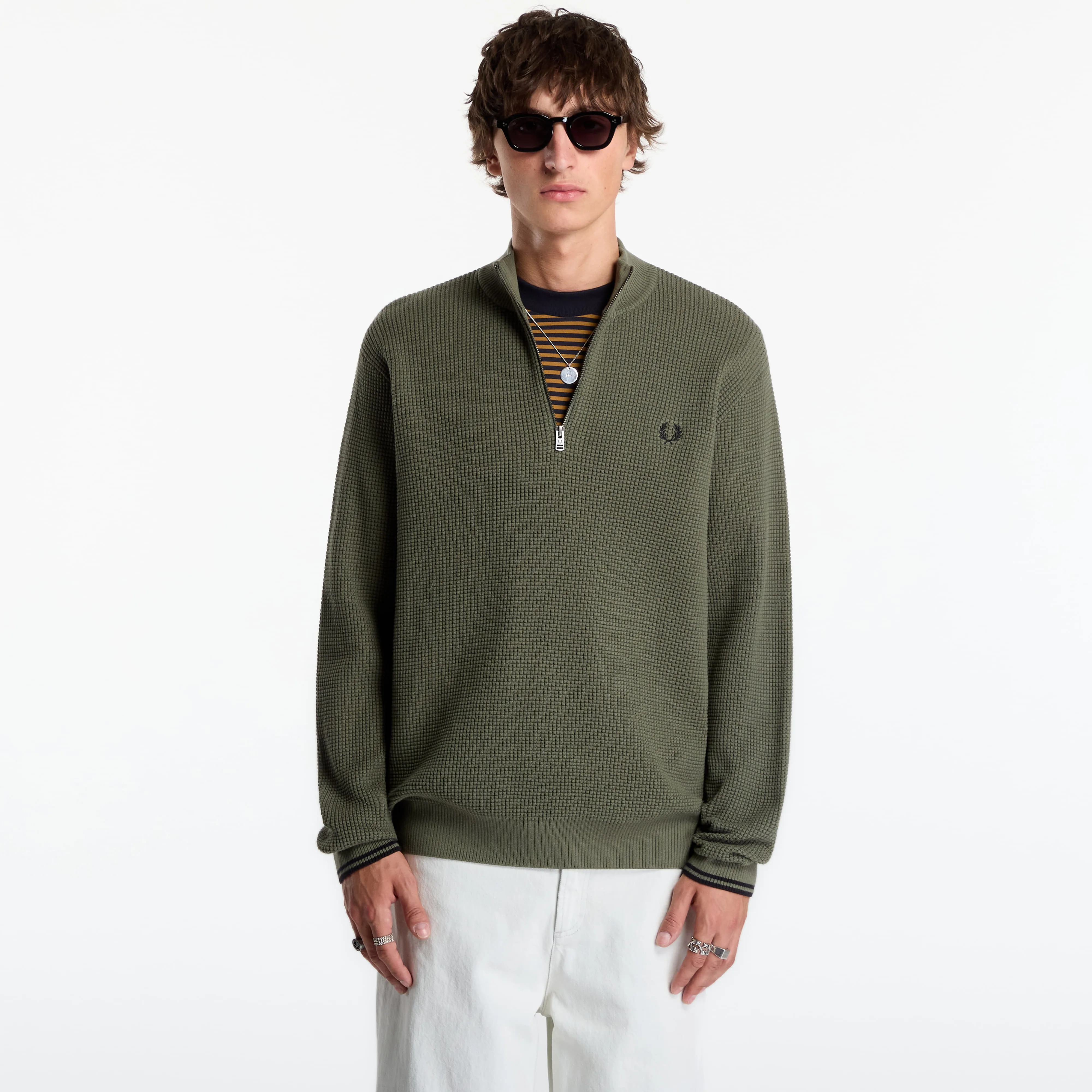 Пуловер FRED PERRY Waffle Stitch Half Zip Jumper Lrl Wrth Green XL – Мъжки пуловери и жилетки