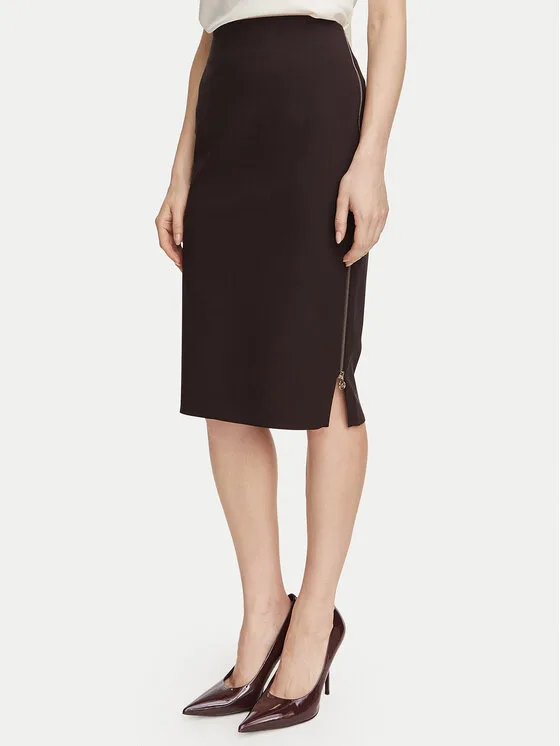Rinascimento Пола тип молив CFC0130146003 Тъмнокафяв Slim Fit – Дамски поли тип молив