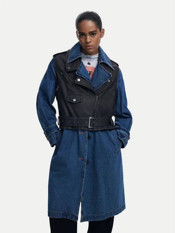 Дамско палто Desigual Denimbike синьо – Дамски преходни палта