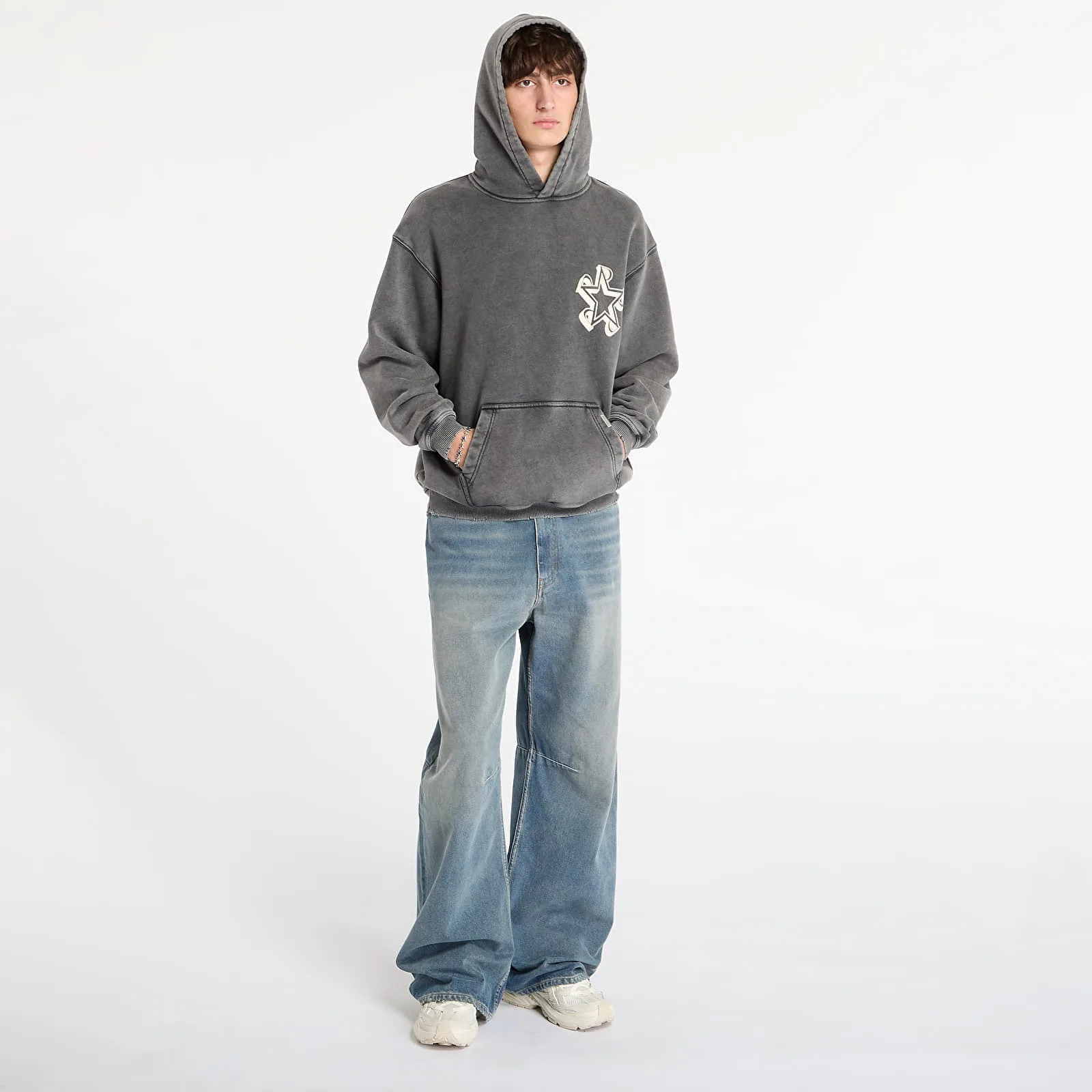 Мъжки суитшърт с качулка REPRESENT Initial Star сив – Vintage Grey – Мъжки худита