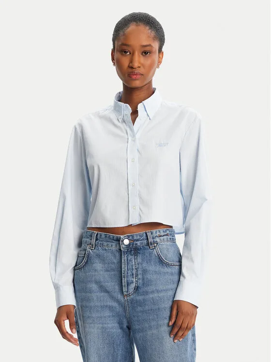 Дамска риза Tommy Jeans DW0DW21400 светлосиня – Дамски ежедневни ризи