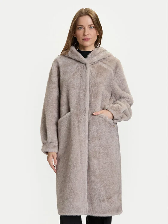 Rinascimento Кожено палто CFC0122225003 Сив Regular Fit – Дамски кожуси