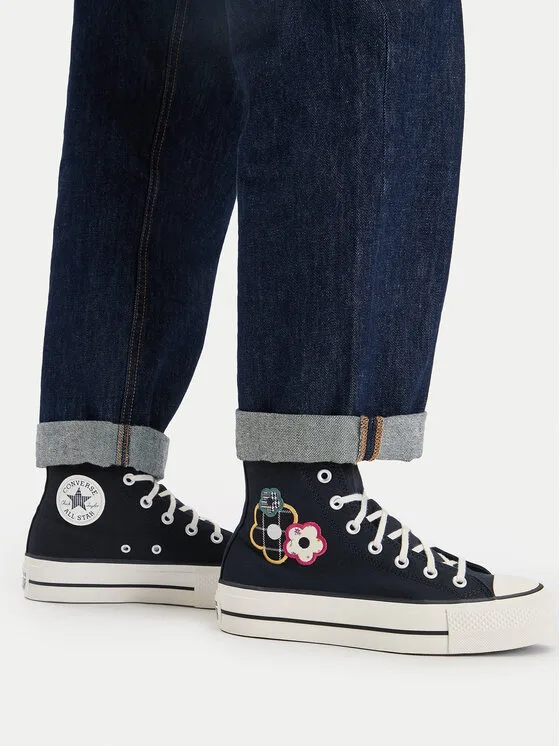 Converse Кецове Chuck Taylor All Star Lift Platform Floral Patchwork A15534C Черен – Дамски високи кецове
