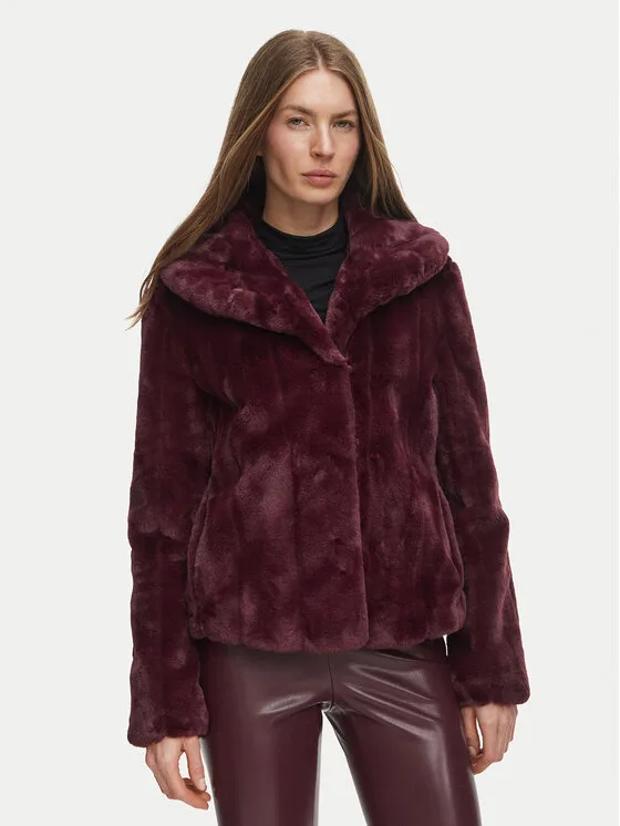 Guess Кожено палто W0BL0N WDCH0 Бордо Regular Fit – Дамски кожуси