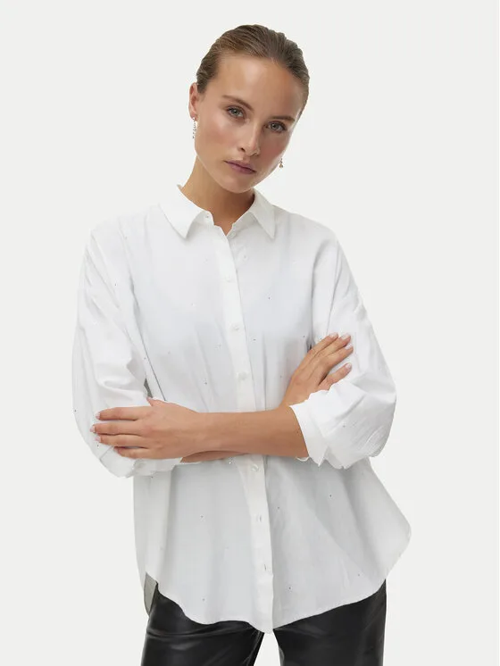 Vero Moda Риза Fanni 10337791 Бял Oversize – Дамски ежедневни ризи