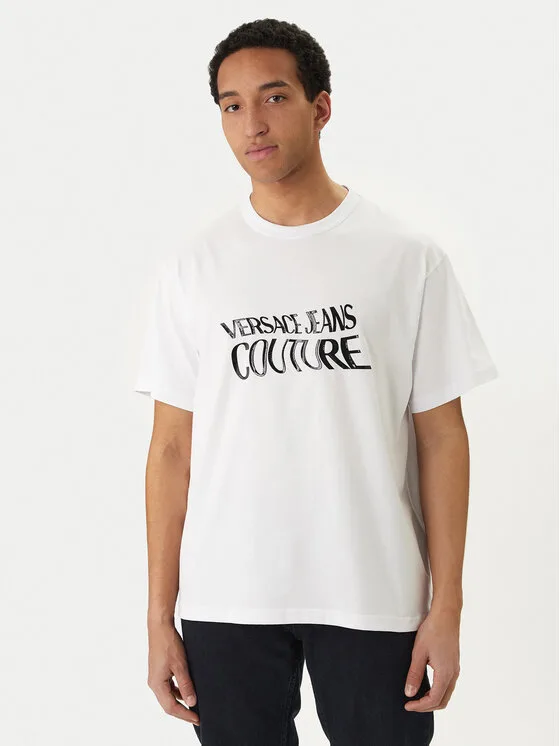 Мъжка поло тениска Versace Jeans Couture 80GAHE04 CJ00E бяла – Мъжки поло тениски
