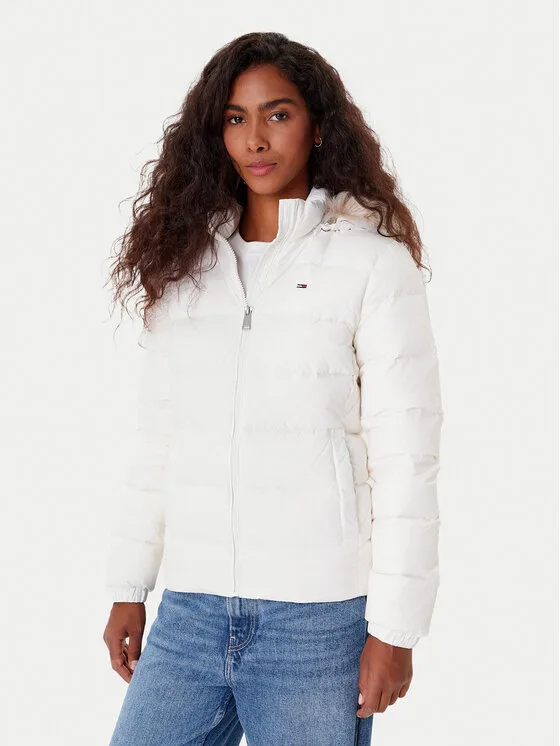 Дамско пухено яке Tommy Jeans Basic бяло – Дамски пухени якета